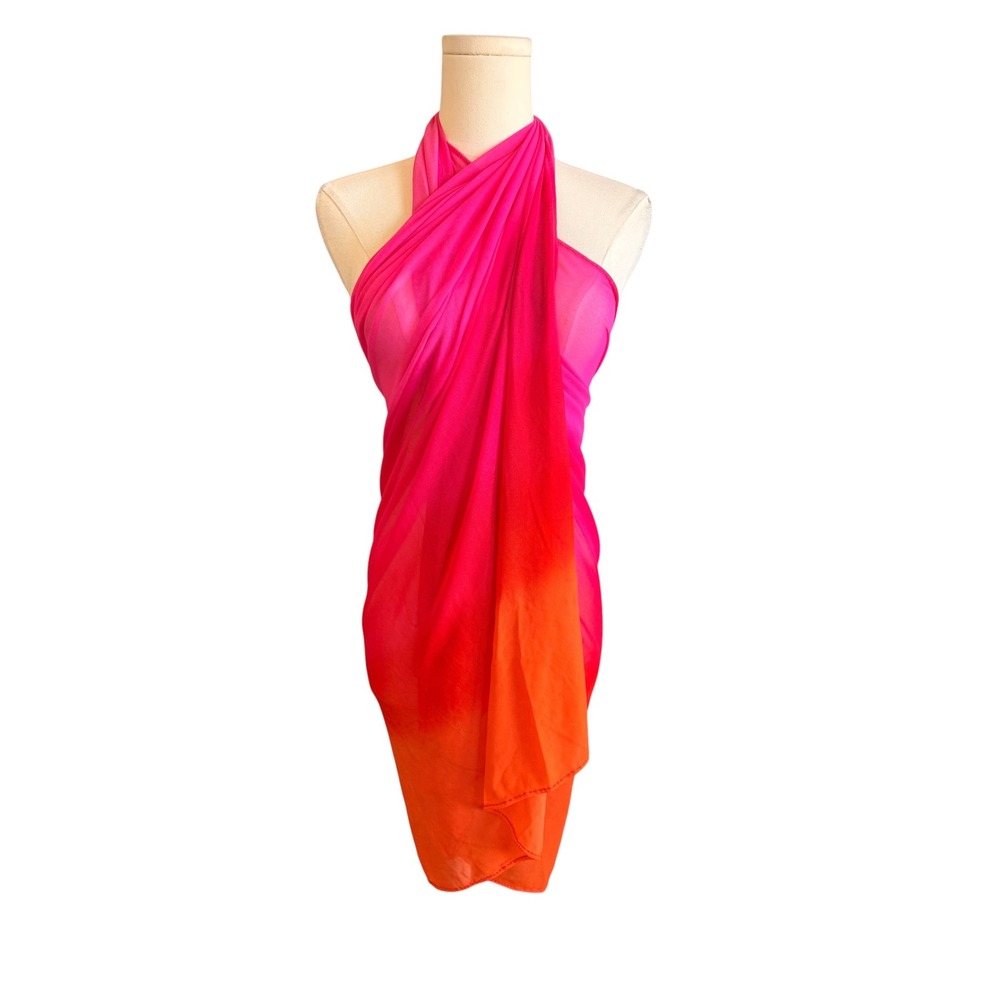Lauren Ralph Lauren Ombre Mesh Sarong Swim Cover Up Pink Orange One Size